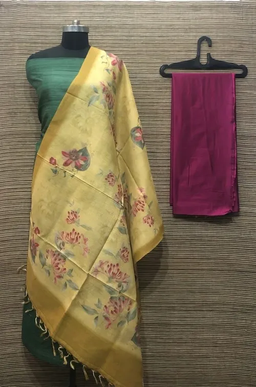Elegant Ghicha Tussar Silk Plain Suit Material – Handwoven Natural Texture
